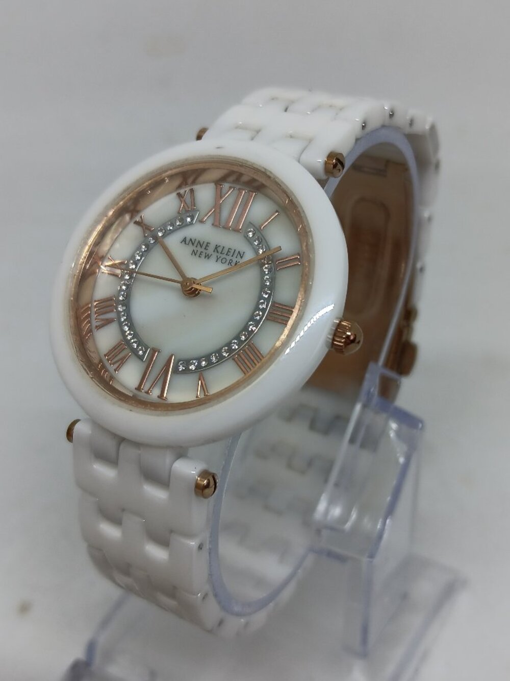 Anne Klein 12/2278RGWT Women's 34mm White Ceramic Japanese Quartz Watch NEW BATT